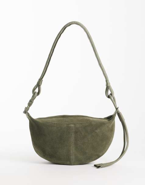 ASOS DESIGN suede sling crossbody bag in khaki - view 1