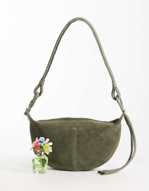 ASOS DESIGN suede sling crossbody bag in khaki, 2 of 4