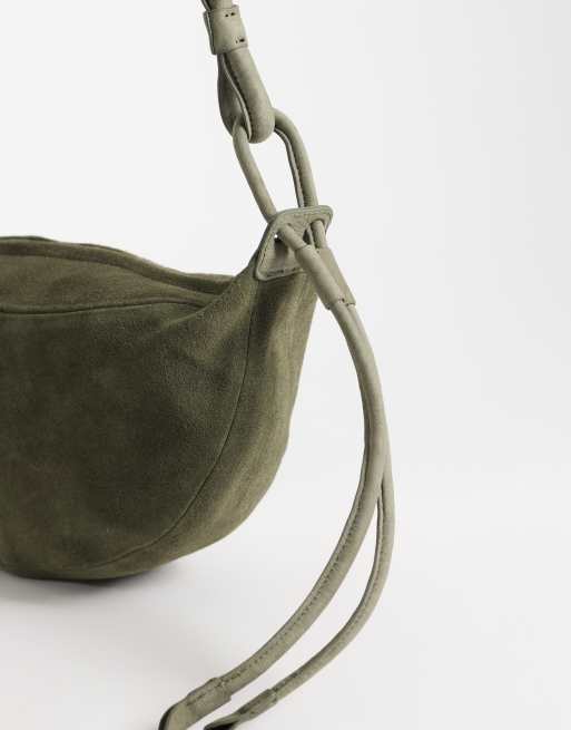 ASOS DESIGN suede sling crossbody bag in khaki, 3 of 4