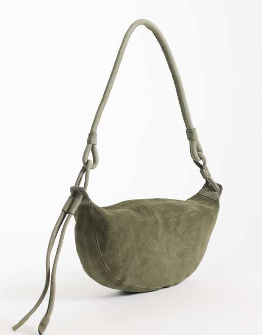 ASOS DESIGN suede sling crossbody bag in khaki, 4 of 4