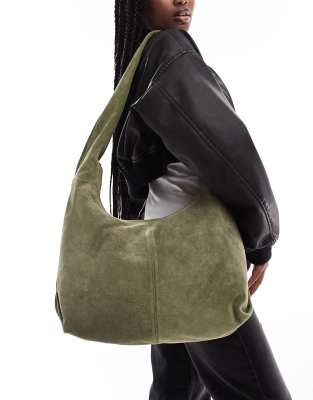 ASOS DESIGN ASOS DESIGN suede sling tote bag in khaki-Green