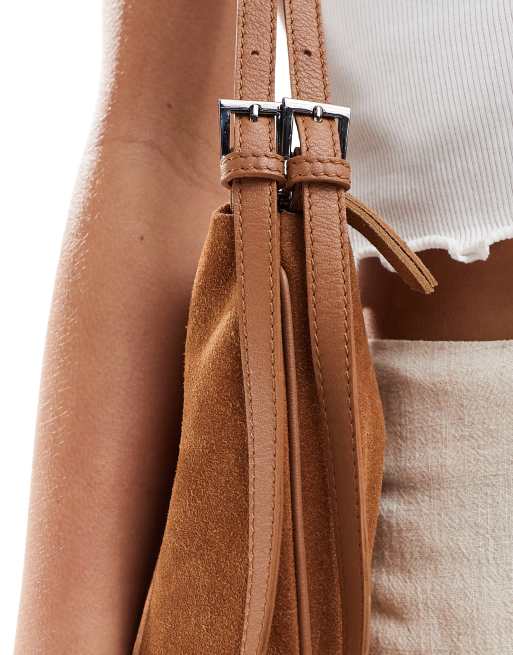 ASOS DESIGN suede slouch double strap shoulder bag in tan