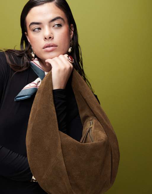 ASOS DESIGN suede slouchy scoop tote bag in chocolate