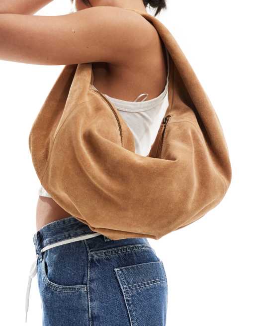 ASOS DESIGN suede slouchy scoop tote bag in tan | ASOS