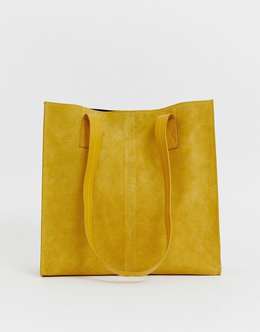 ASOS DESIGN suede square shopper bag-Yellow