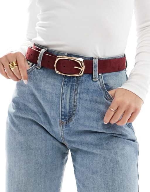 ASOS DESIGN - Suède taille- en heupriem met minimalistische gesp in bordeauxrood