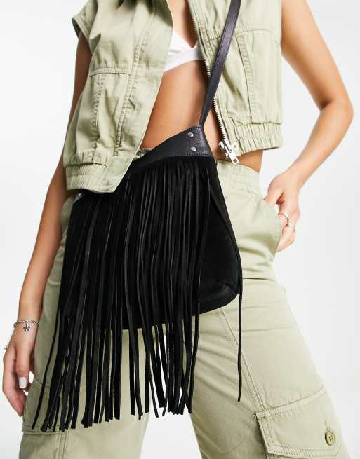 Suede tassel online bag