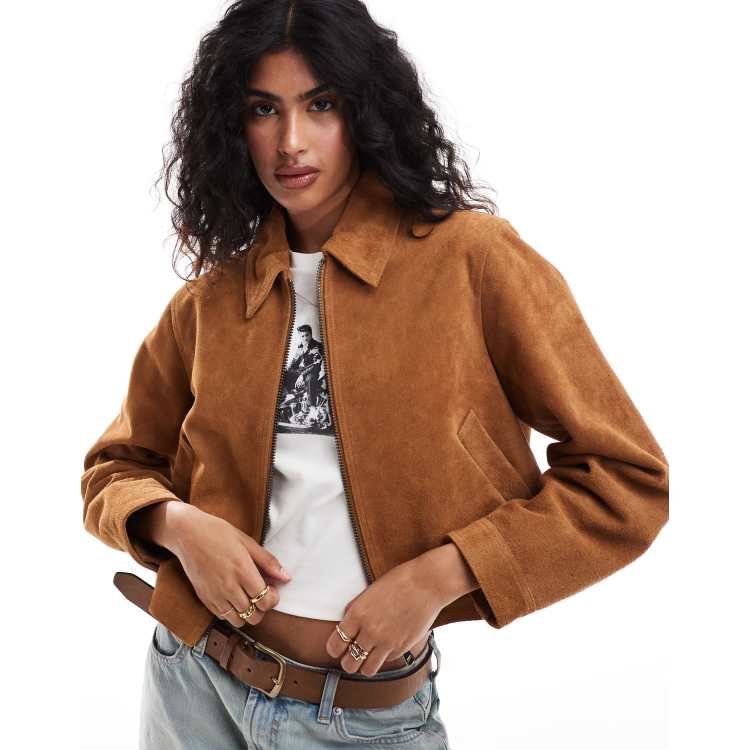 Asos design suede bomber jacket in tan hotsell