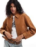 [ASOS DESIGN] ASOS DESIGN suede top collar jacket in tan-Brown 16 Tan