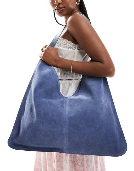 Blue suede tote bag sale