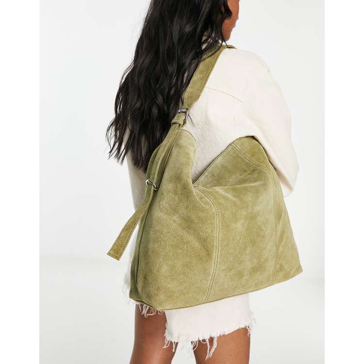 ASOS DESIGN suede tote bag with buckle in khaki green ASOS