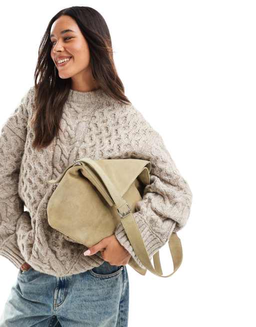 ASOS DESIGN suede multi pocket camera crossbody bag in khaki