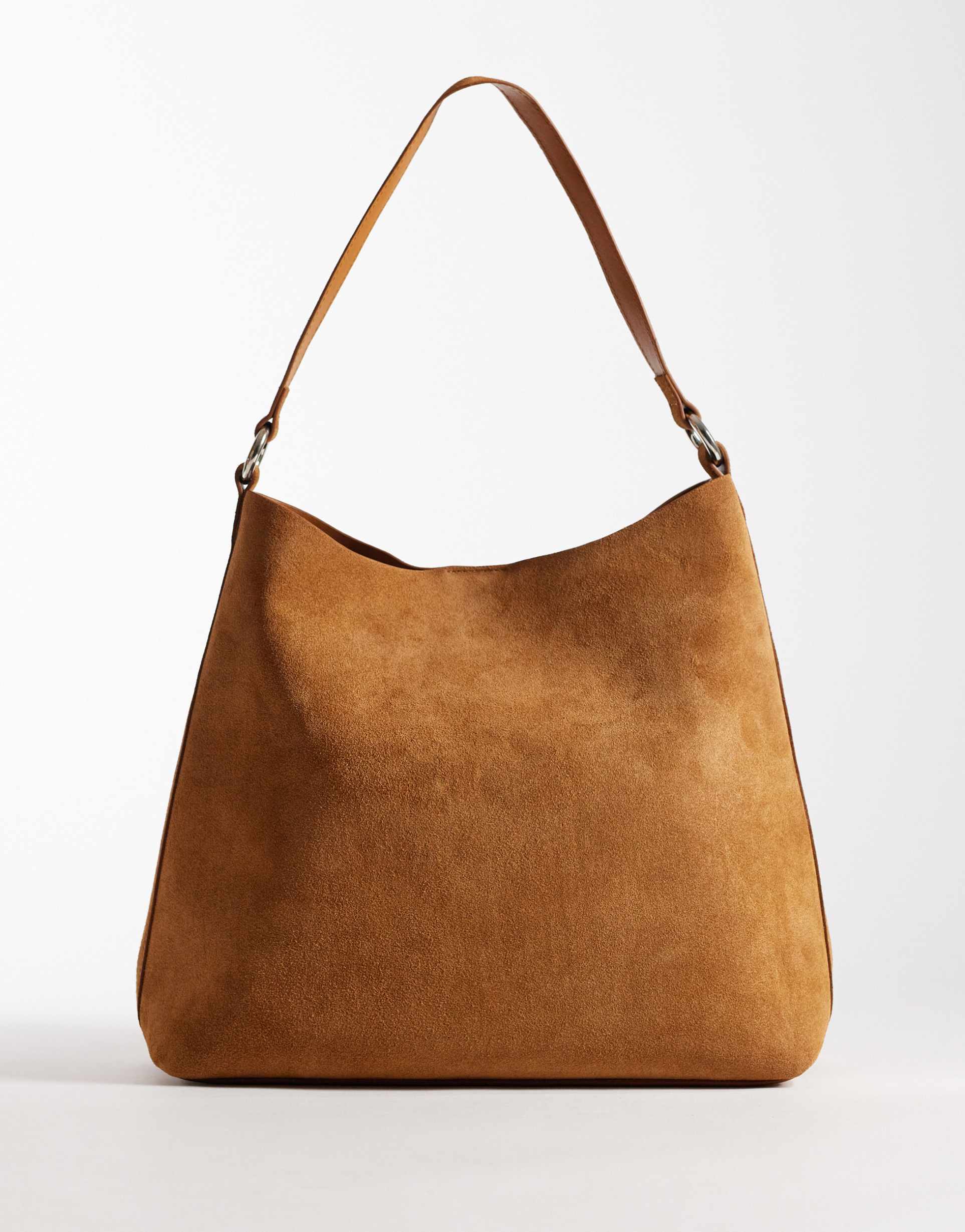 asos design suede tote bag with hardware strap detail in conker brown
