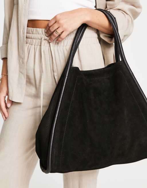 ASOS DESIGN suede tote bag with tie detail in gray