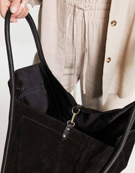 ASOS DESIGN suede tote bag with square handle detail