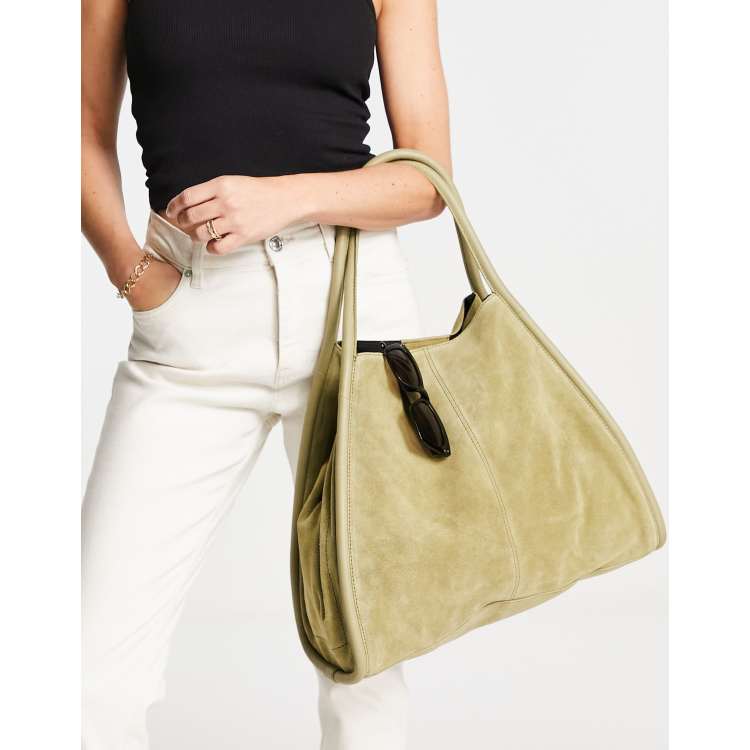 Green suede shop tote bag