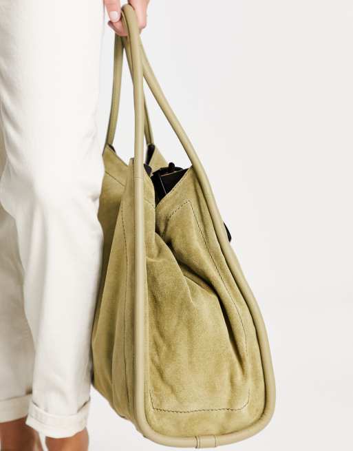 ASOS DESIGN suede tote bag with tubular piping in tan - ShopStyle