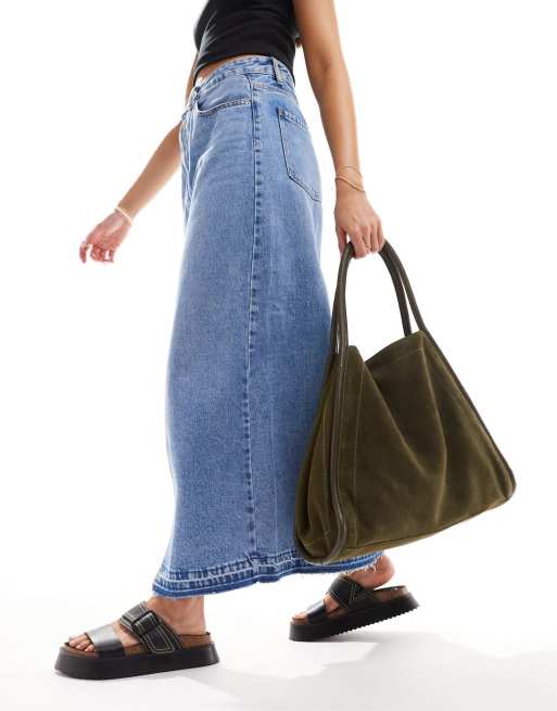 ASOS DESIGN - Suède tote tas met buisjes in bosgroen, 2 van 4