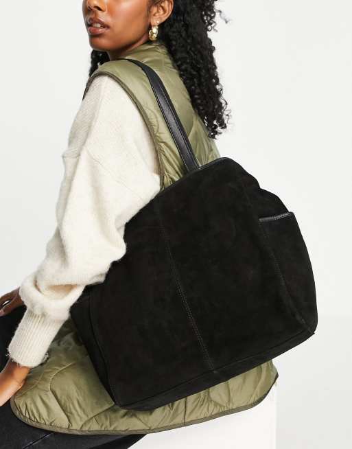 ASOS DESIGN - Suède tote tas met leren biezen in zwart, 4 van 4