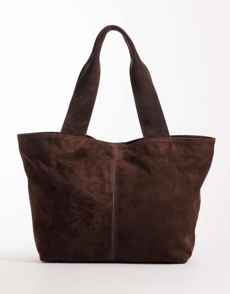 ASOS DESIGN - Suède tote tas met siernaad in chocoladebruin - view 1