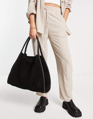 ASOS DESIGN suede tote with tubular piping in black