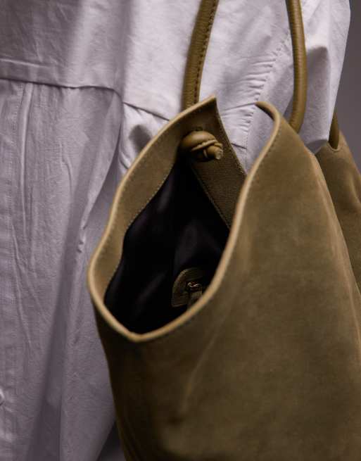 ASOS DESIGN suede tubular handle vase tote bag in olive