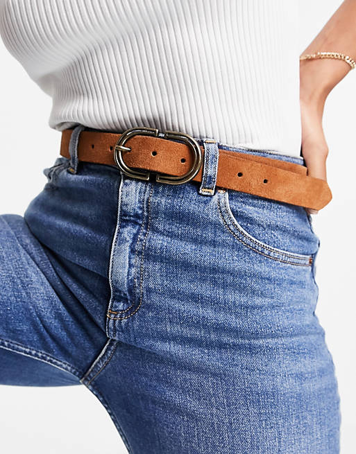 ASOS DESIGN suede waist and hip jeans belt in tan in brown