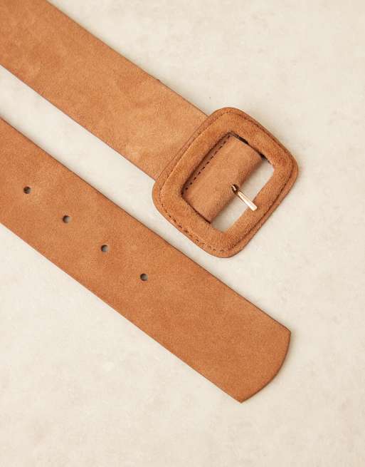 ASOS DESIGN suede waist and hip jeans belt with covered buckle in tan