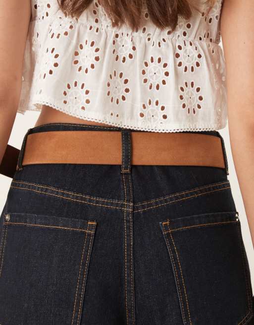 ASOS DESIGN suede waist and hip jeans belt with covered buckle in tan