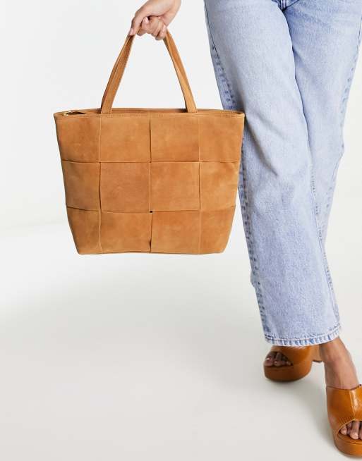 ASOS DESIGN suede tote bag with tubular piping in tan - ShopStyle