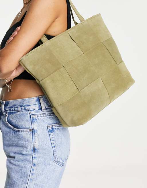 ASOS DESIGN suede multi pocket camera crossbody bag in khaki