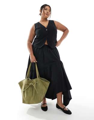 Asos Design Suede Tote Bag With Buckle In Khaki Green