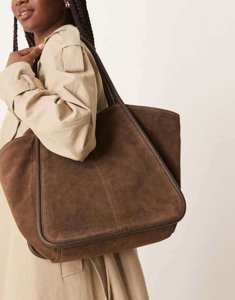 ASOS DESIGN suede winged tubular tote bag in brown - view 1