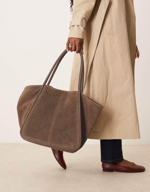 ASOS DESIGN suede winged tubular tote bag in brown
