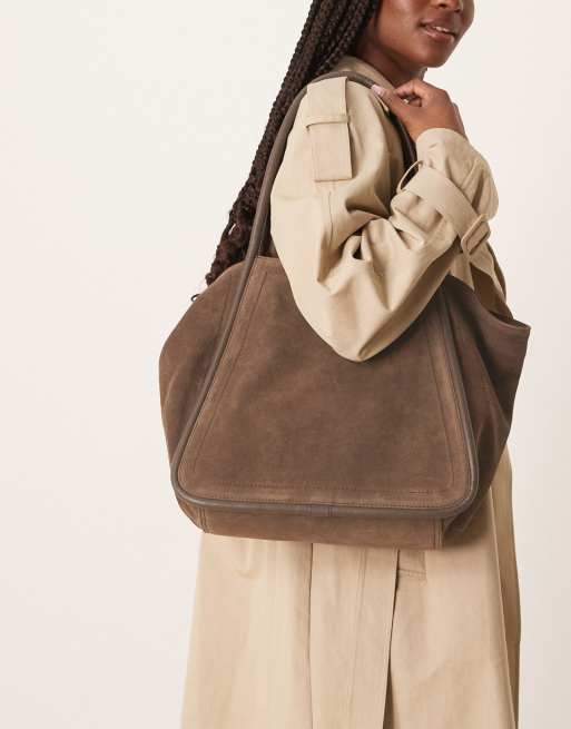 ASOS DESIGN suede winged tubular tote bag in brown