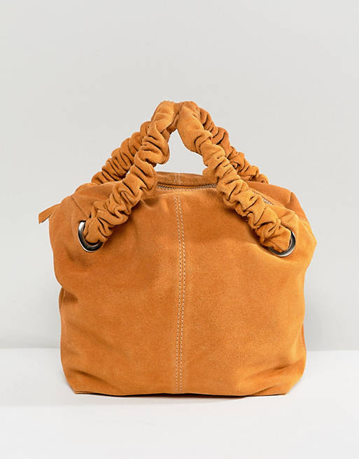 ASOS DESIGN suede zip top tote bag with ruched handle