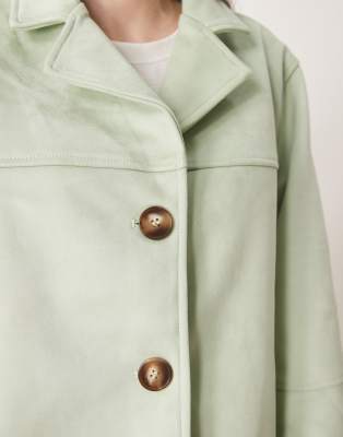 Asos Design Suedette Button Front Jacket In Green