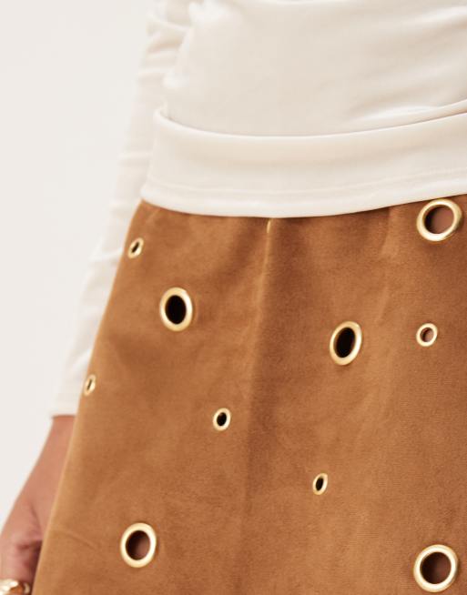 ASOS DESIGN suedette eyelet mini skirt in brown