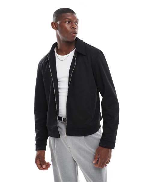 ASOS DESIGN suedette harrington jacket in black - view 1