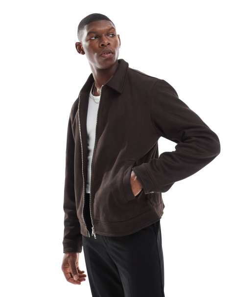 ASOS DESIGN suedette harrington jacket in brown - view 1