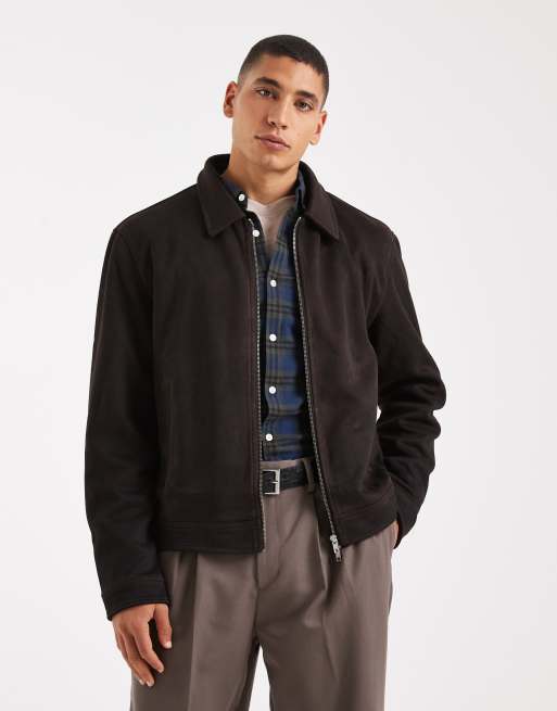 ASOS DESIGN suedette harrington jacket in brown, 2 of 5