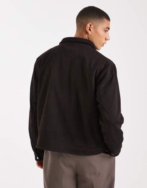 ASOS DESIGN suedette harrington jacket in brown, 3 of 5