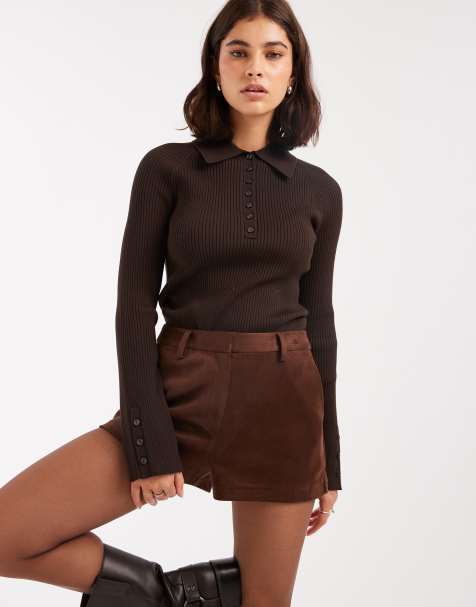ASOS DESIGN suedette micro shorts in chocolate - view 1
