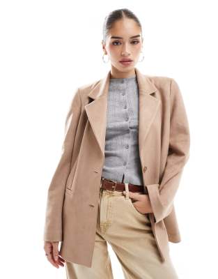 suedette oversized blazer in tan-Brown