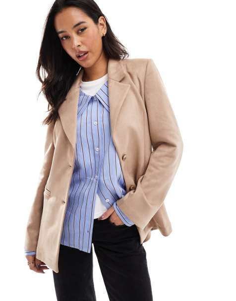 ASOS DESIGN suedette oversized blazer in tan - view 1