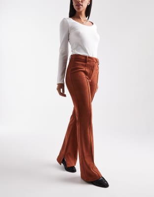 Asos Design Suedette Patch Pocket Flare Pants In Brown