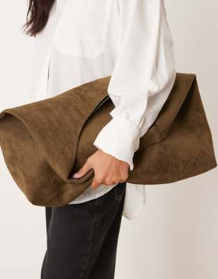 Asos Design Suedette Scoop Tote Bag In Green
