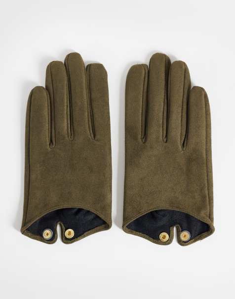 ASOS DESIGN suedette short gloves in khaki - view 1