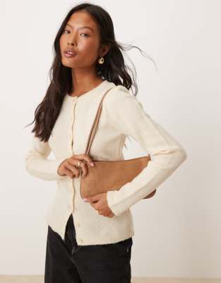 Asos Design Suedette Shoulder Bag With Skinny Straps-neutral