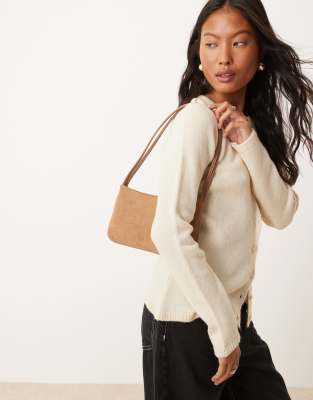 ASOS DESIGN FAUX SUEDE SHOULDER BAG WITH SKINNY STRAPS 